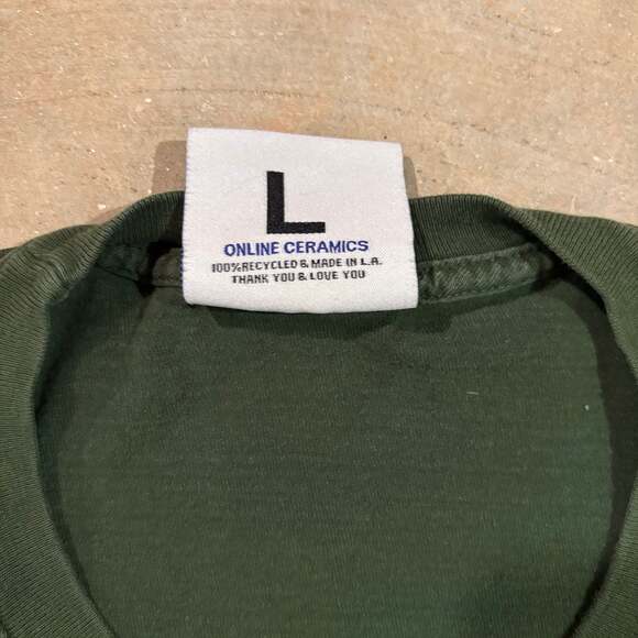 Online Ceramics 'I Declare World Peace' Green Graphic T-Shirt size L - Picture 3 of 5
